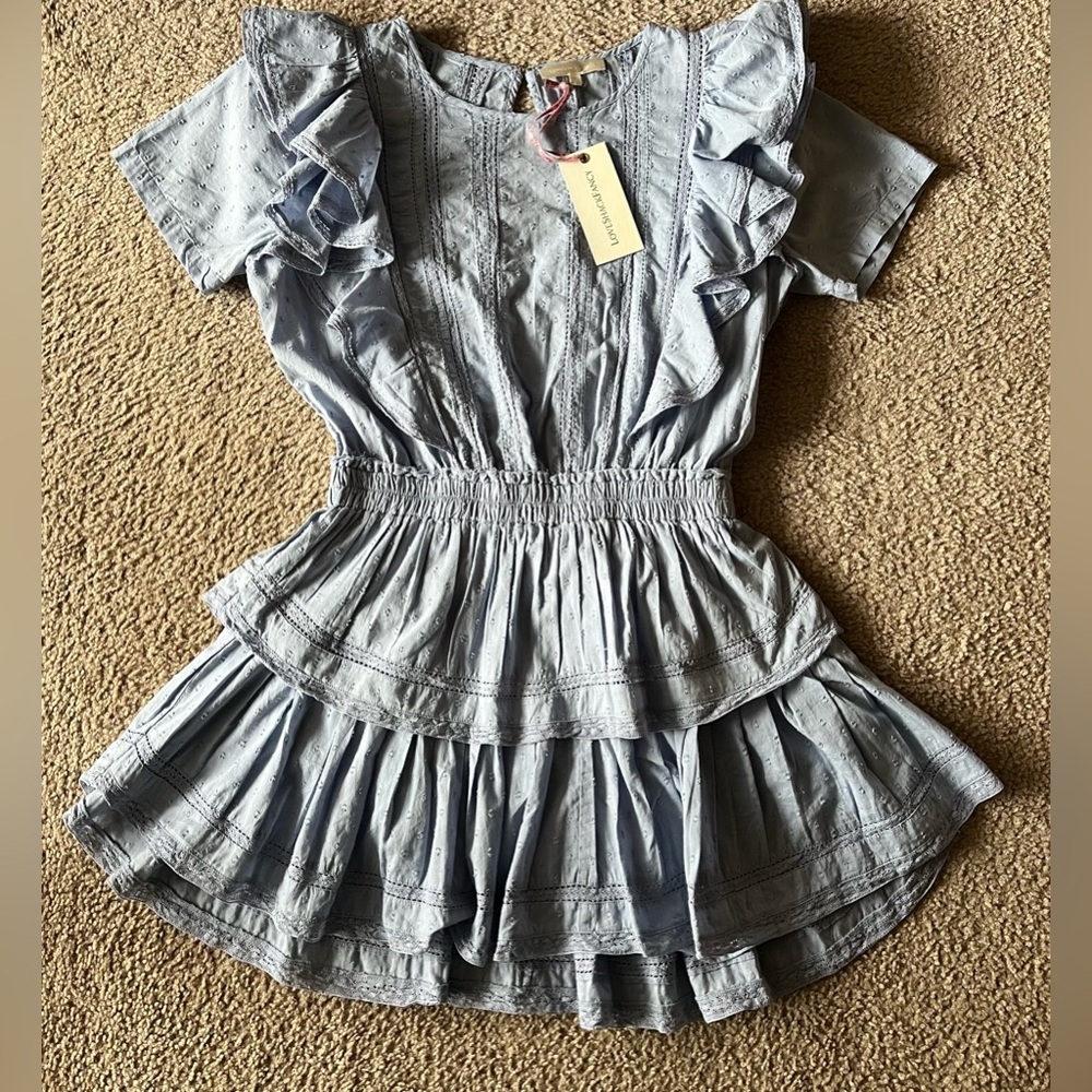 Love Shack Fancy Natasha Dress in Heather Blue Sz M NWT Ruffle Tiered - Picture 4 of 14